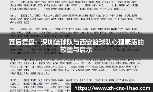 赛后复盘：深圳篮球队与西安篮球队心理素质的较量与启示